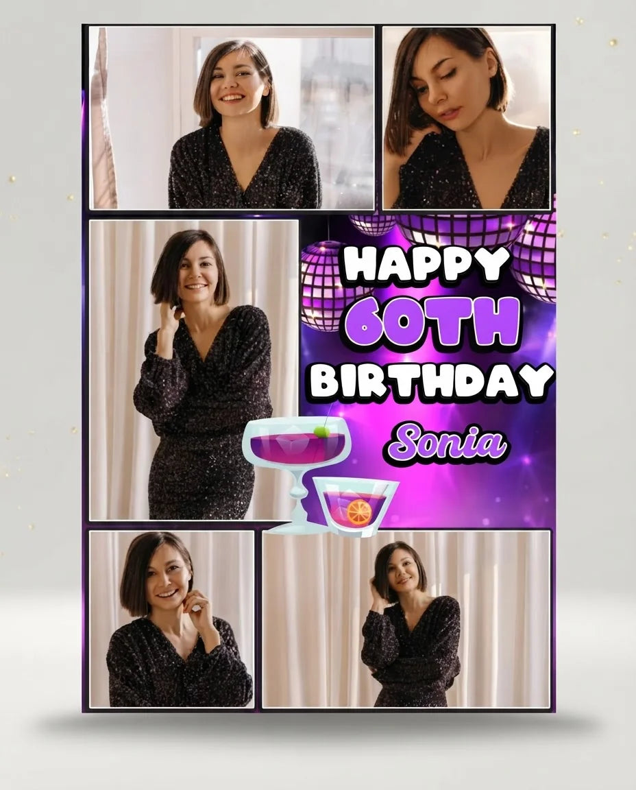 Personalised Disco Theme Birthday Party Mega Card displayed against a plain studio background