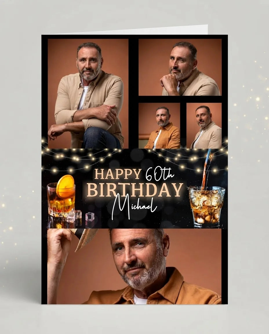 Personalised Scotch Whiskey Birthday Party Mega Card displayed against a plain studio background