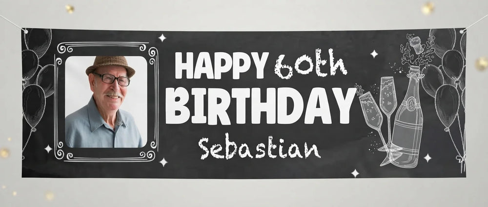Personalised Chalk Vintage Birthday Banner displayed against a plain studio background