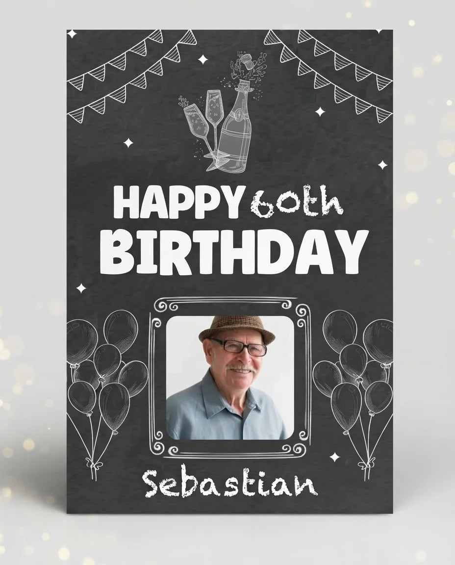 Personalised Chalk Vintage Birthday Mega Card displayed against a plain studio background