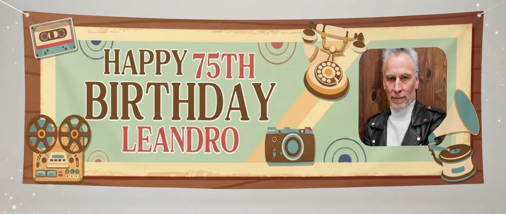 Personalised 50s Retro Birthday Party Banner displayed against a plain studio background