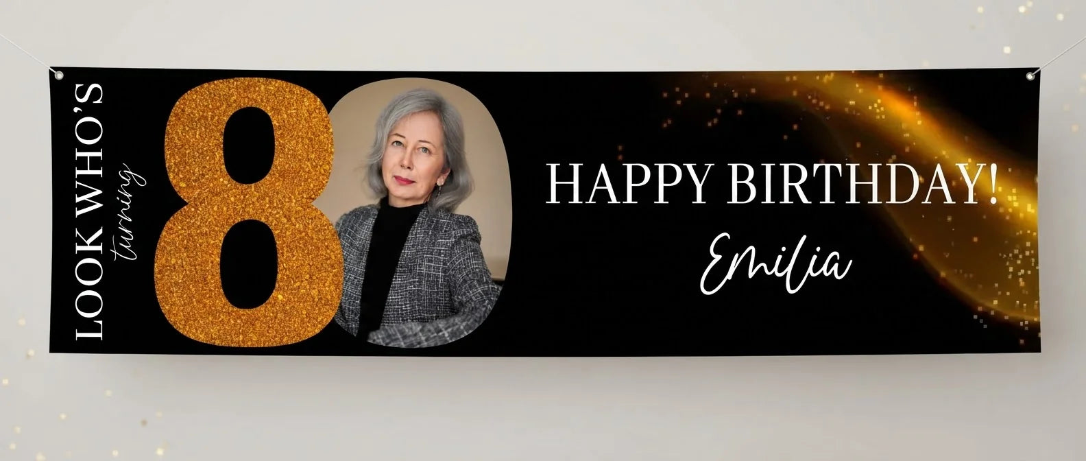 Personalised Look Who's Eighty Birthday Party Banner displayed against a plain studio background