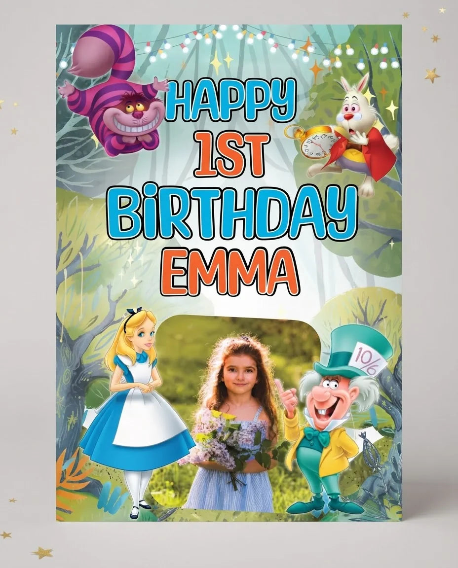 Personalised Alice in Wonderland Mega Card displayed against a plain studio background
