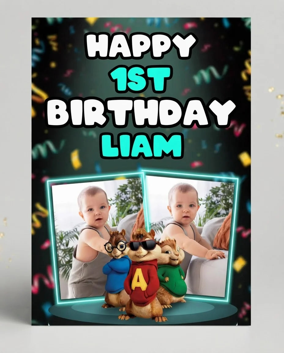 Personalised Alvin and The Chipmunks Mega Card displayed against a plain studio background