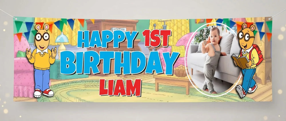 Personalised Arthur Birthday Banner displayed against a plain studio background