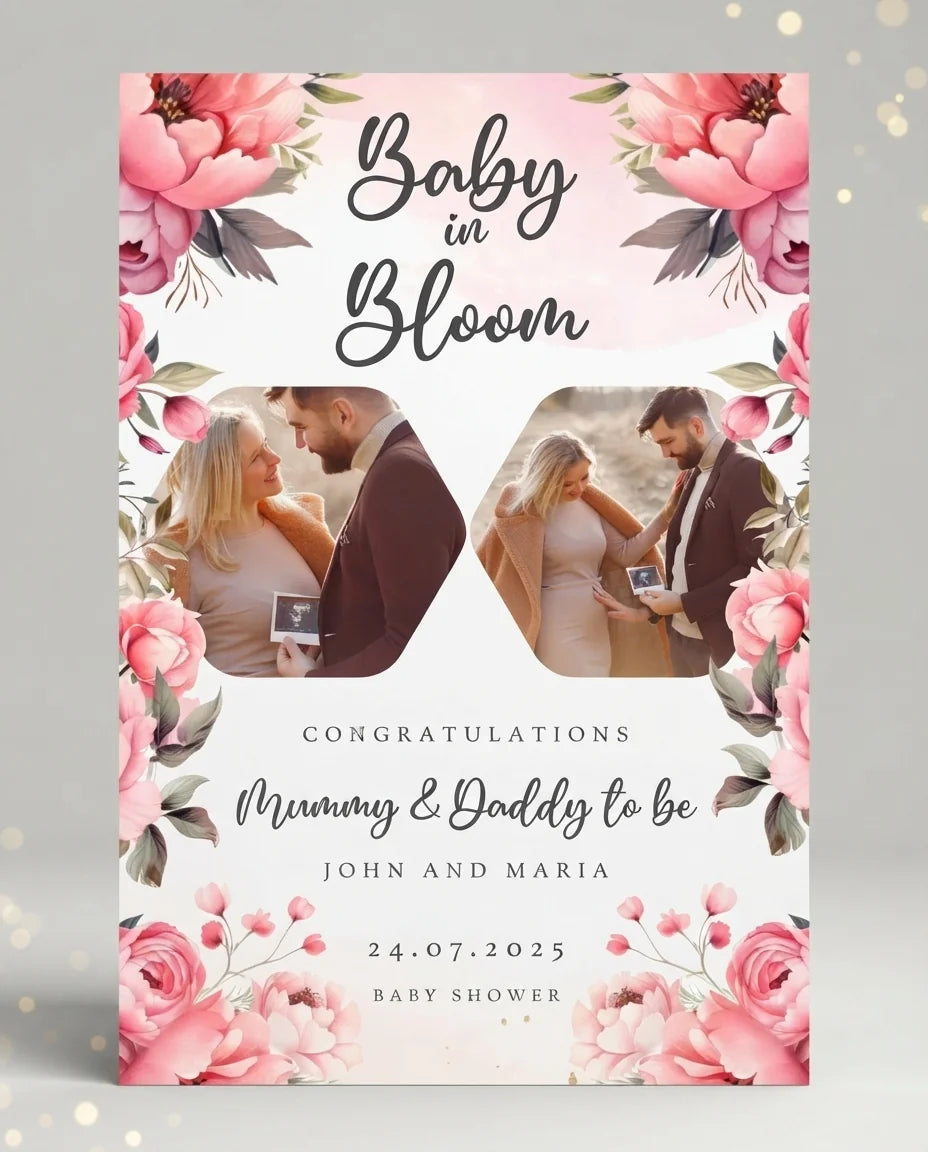 Personalised Baby in Bloom Baby Shower Mega Card displayed against a plain studio background