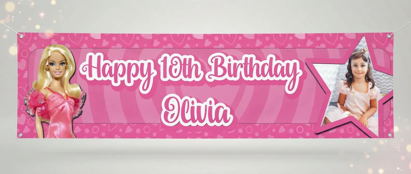 Personalised Barbie Birthday Banner displayed against a plain studio background
