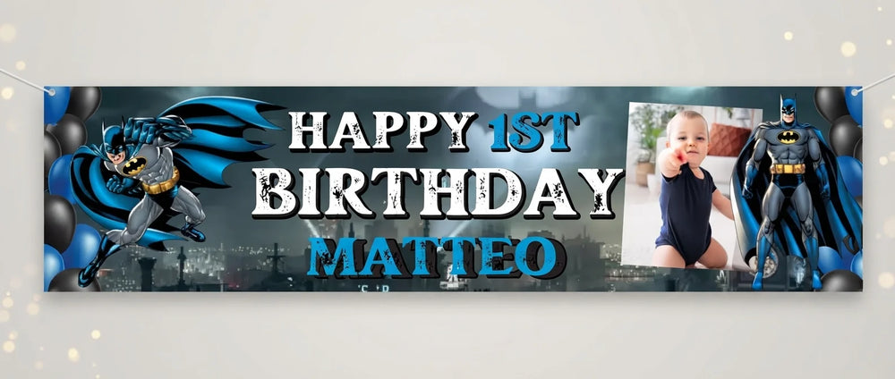 Personalised Batman Birthday Banner displayed against a plain studio background