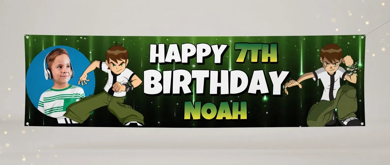 Personalised Ben 10 Birthday Banner displayed against a plain studio background