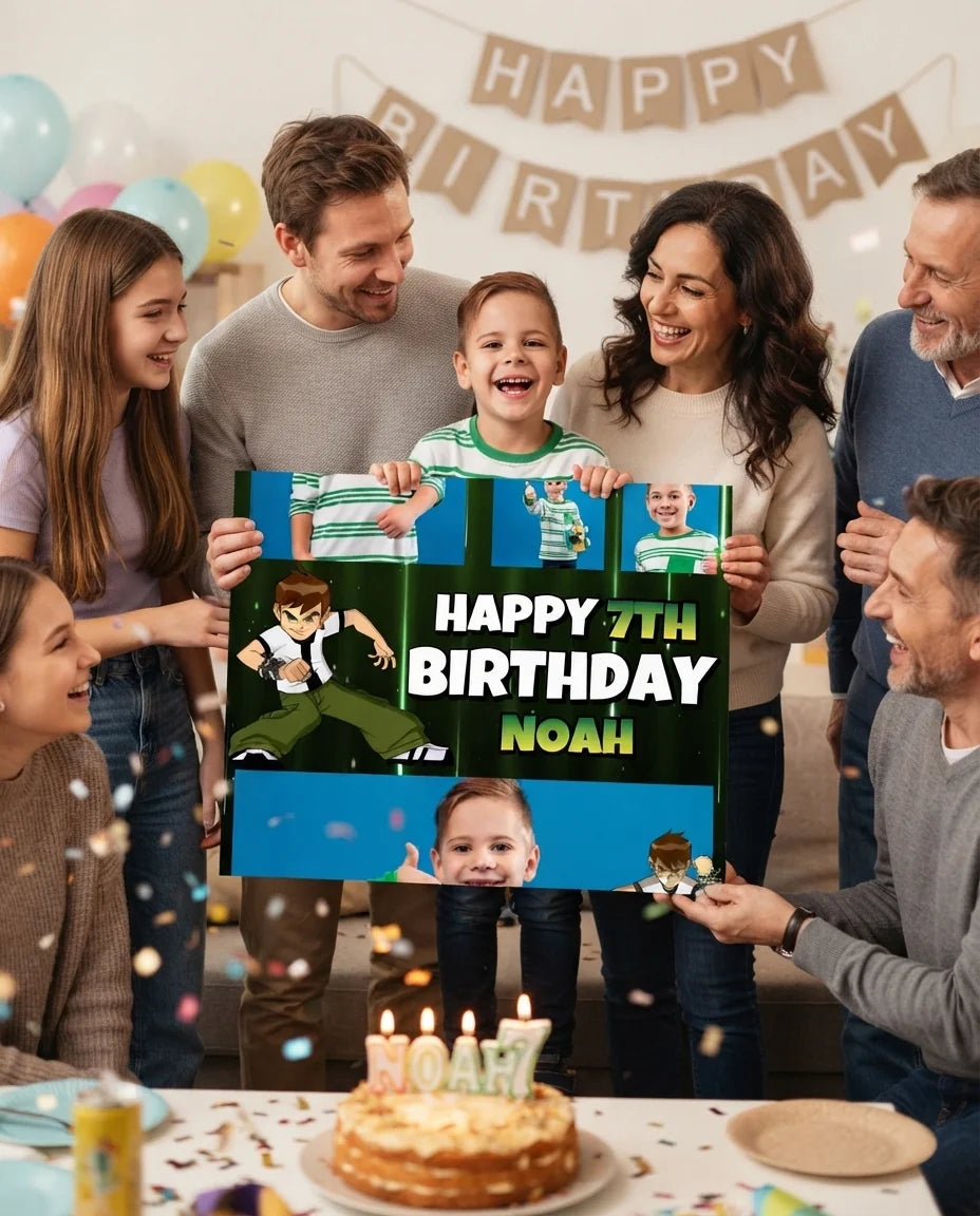 Friends and family celebrating with the personalised Ben 10 Mega Card
