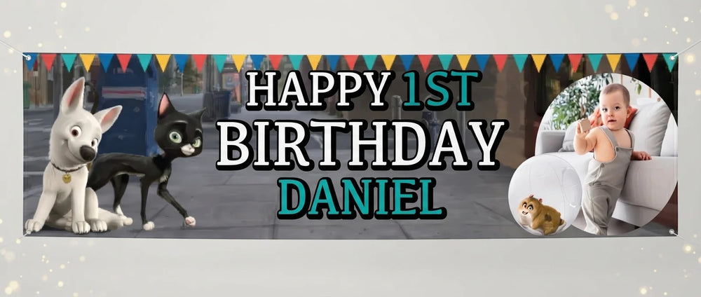 Personalised Bolt Birthday Banner displayed against a plain studio background