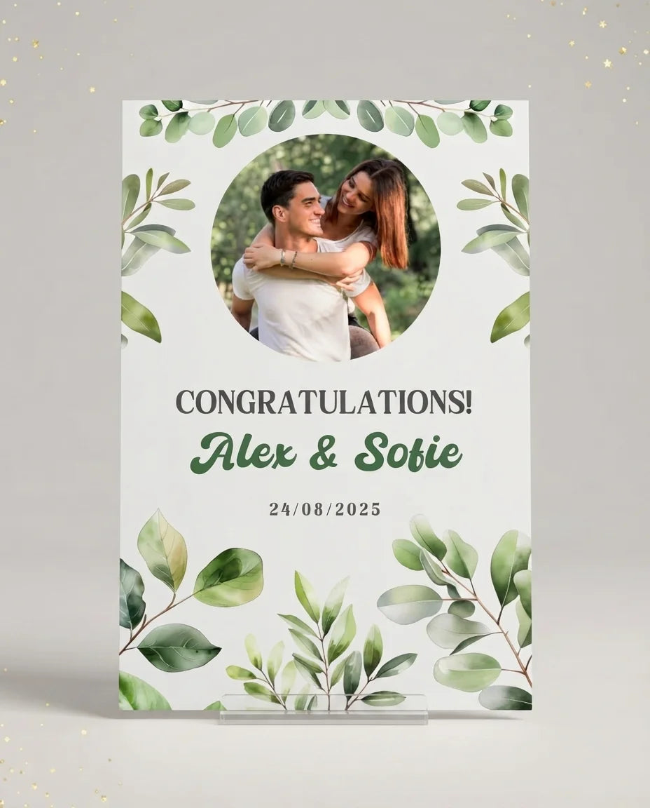 Personalised Botanical Theme Wedding Mega Card displayed against a plain studio background