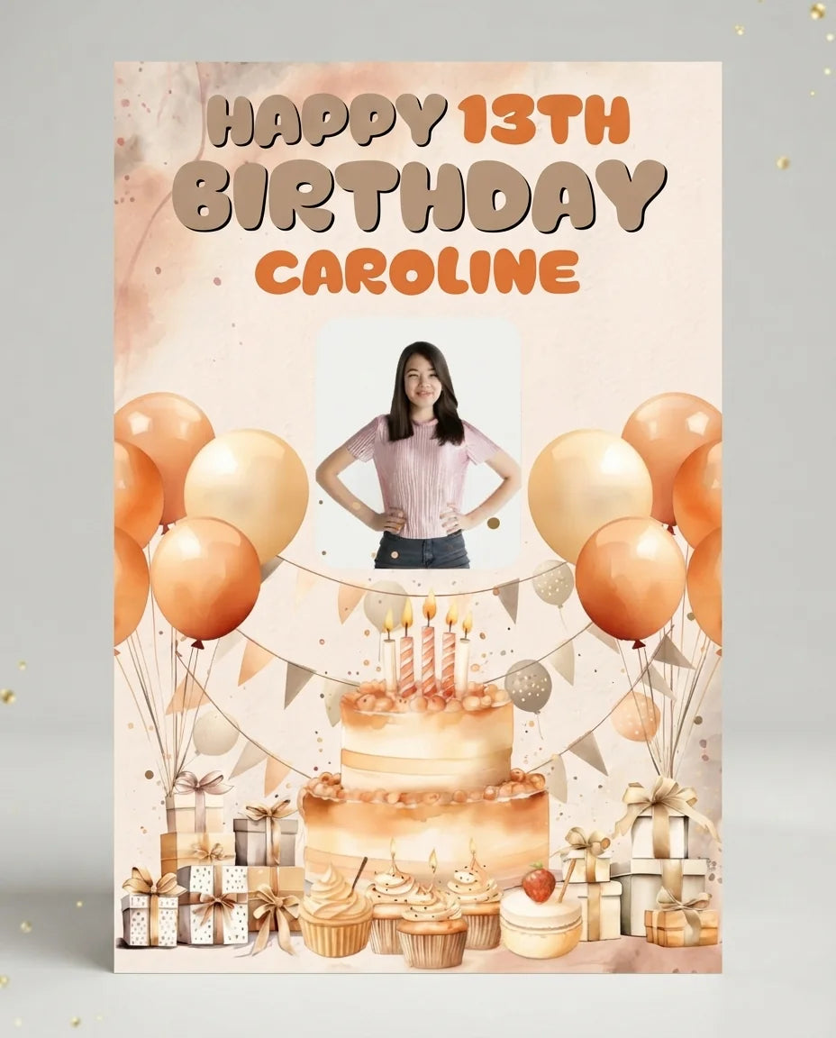 Personalised Bronze Elegant Birthday Party Mega Card displayed against a plain studio background