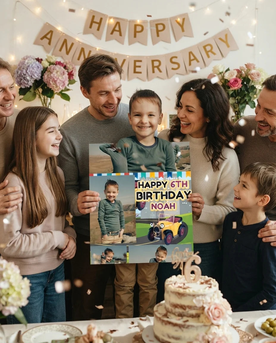 Friends and family celebrating with the personalised Brum Mega Card