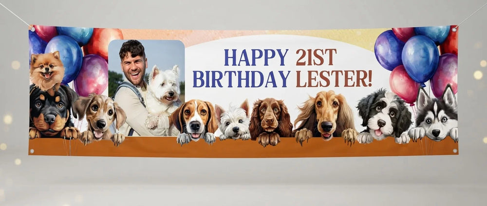Personalised Calling Party Animals Birthday Party Banner displayed against a plain studio background