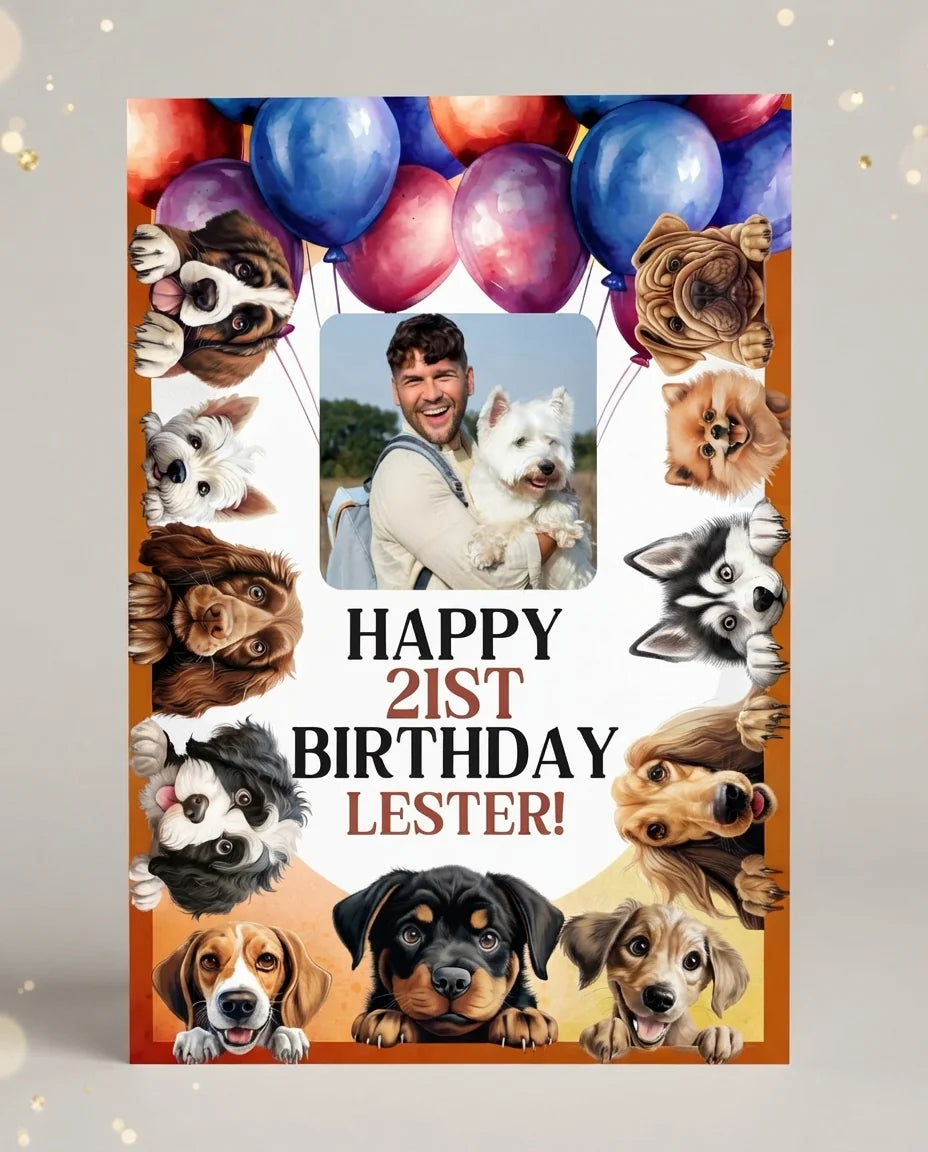 Personalised Calling Party Animals Birthday Party Mega Card displayed against a plain studio background
