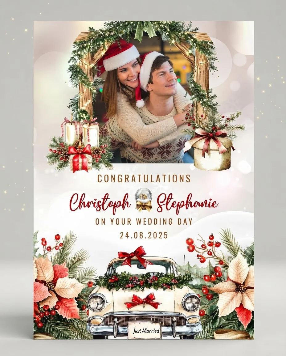 Personalised Christmas Wedding Theme Wedding Mega Card displayed against a plain studio background