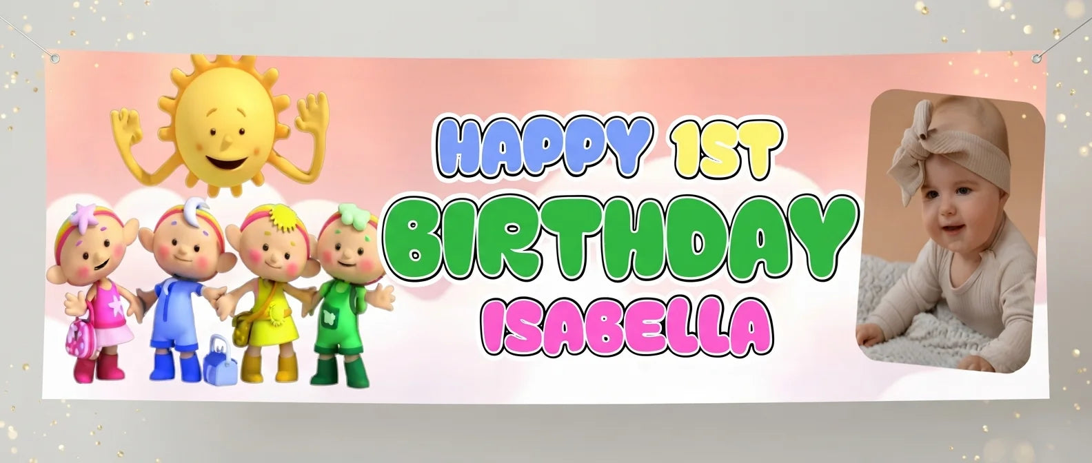 Personalised Cloud Babies Birthday Banner displayed against a plain studio background