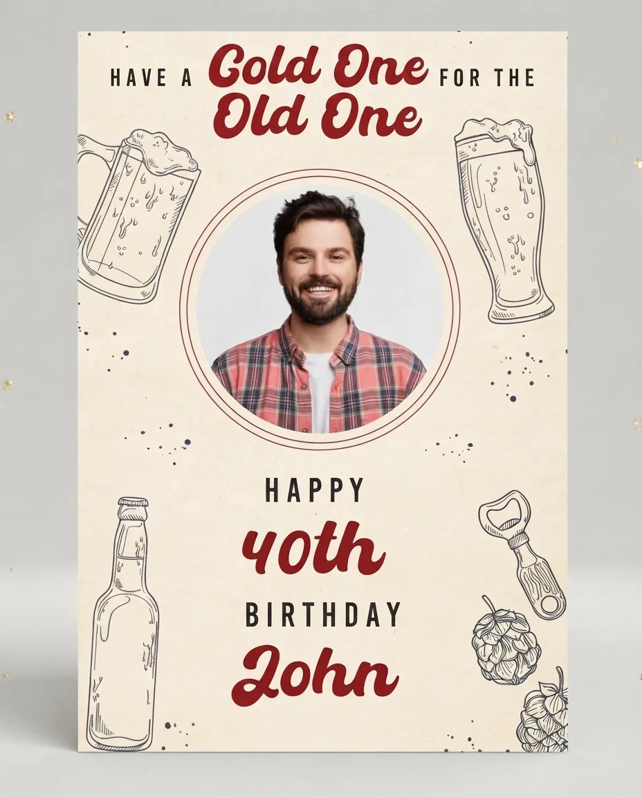 Personalised Cold One For The Old One Birthday Party Mega Card displayed against a plain studio background