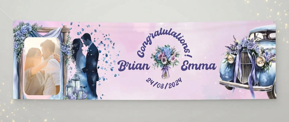 Personalised Coquette Winter Theme Wedding Banner displayed against a plain studio background