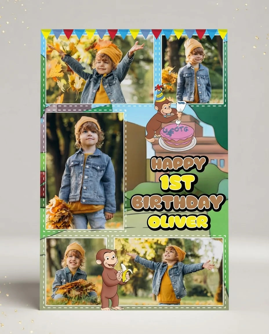 Personalised Curious George Mega Card displayed against a plain studio background