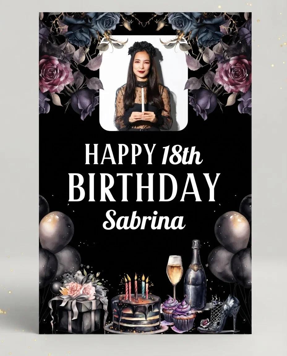 Personalised Dark Gothic Birthday Party Mega Card displayed against a plain studio background