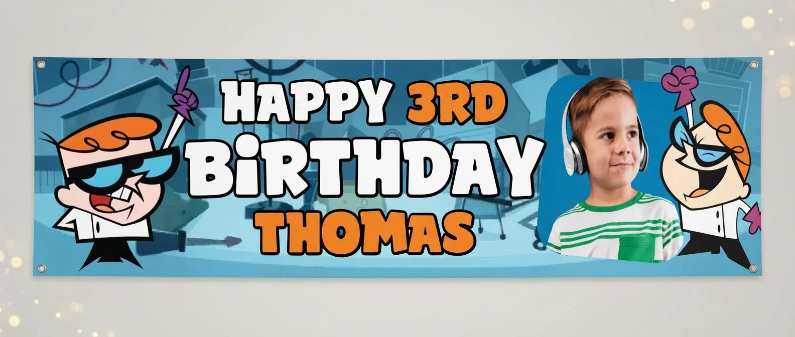 Personalised Dexter's Lab Birthday Banner displayed against a plain studio background