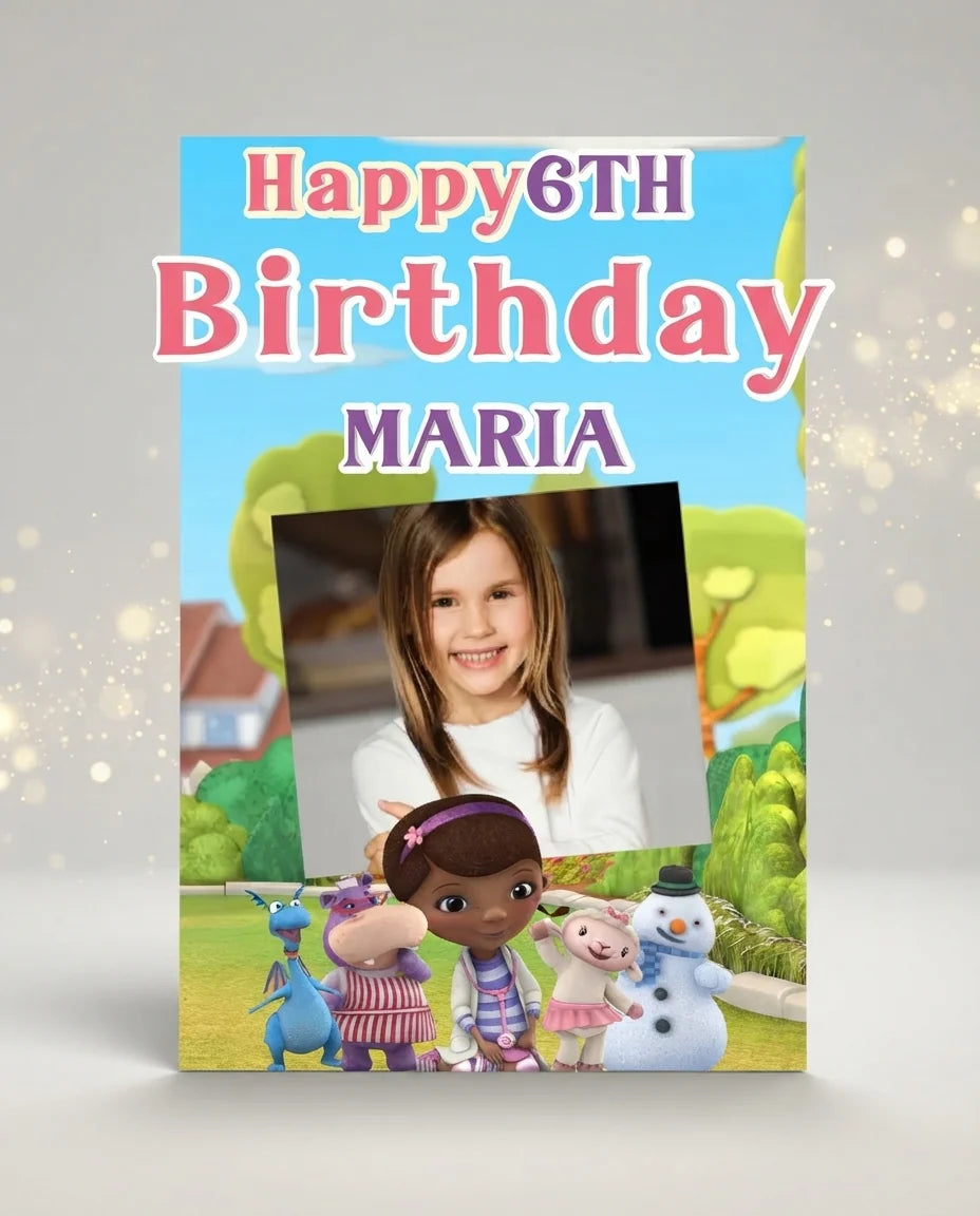 Personalised Doc McStuffin Mega Card displayed against a plain studio background