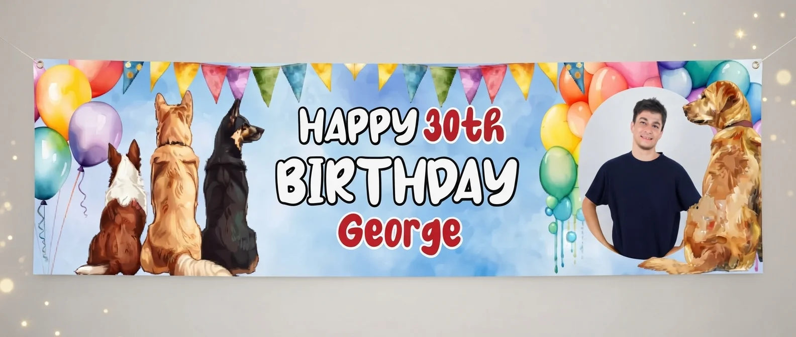 Personalised Dog Lover Birthday Party Banner displayed against a plain studio background