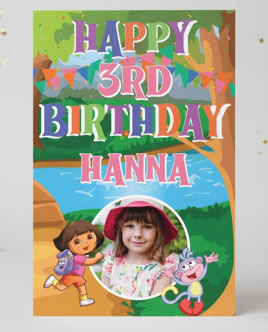 Personalised Dora The Explorer Mega Card displayed against a plain studio background