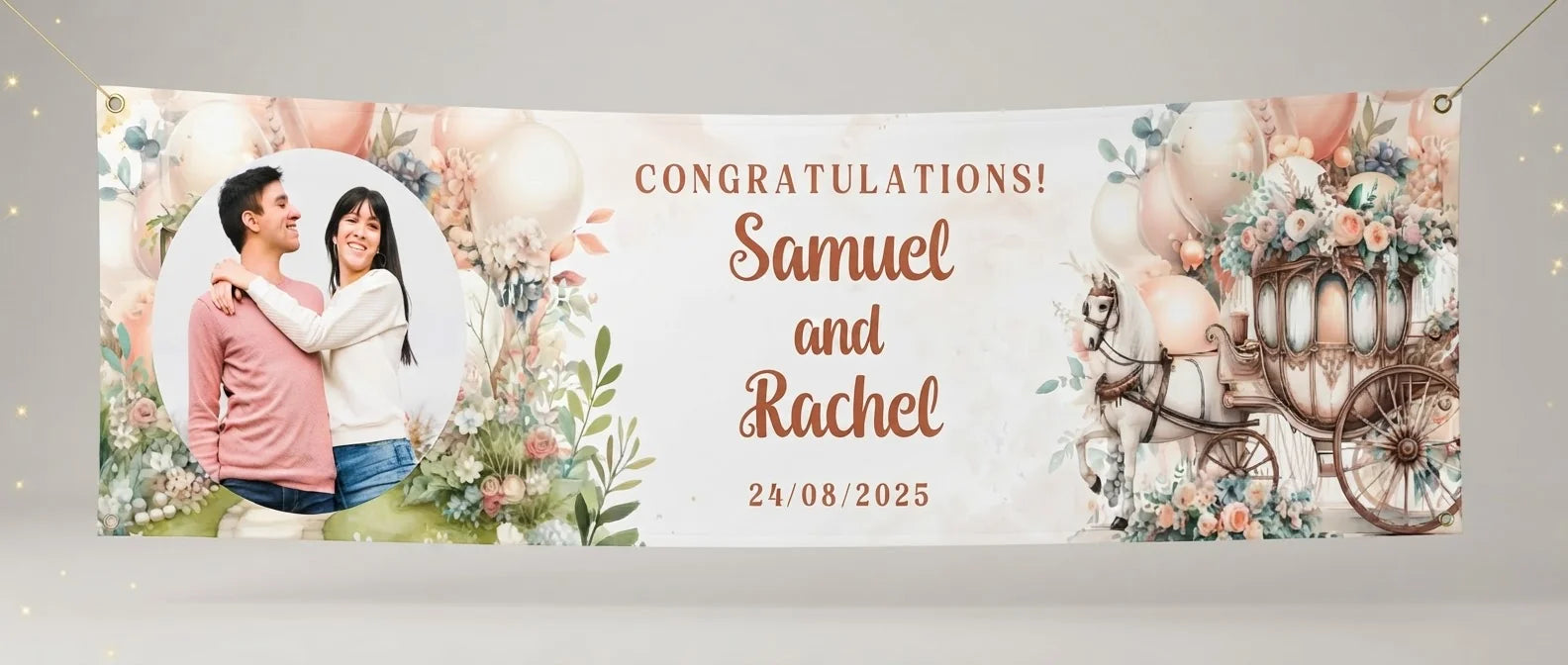 Personalised Dreamy Theme Wedding Banner displayed against a plain studio background