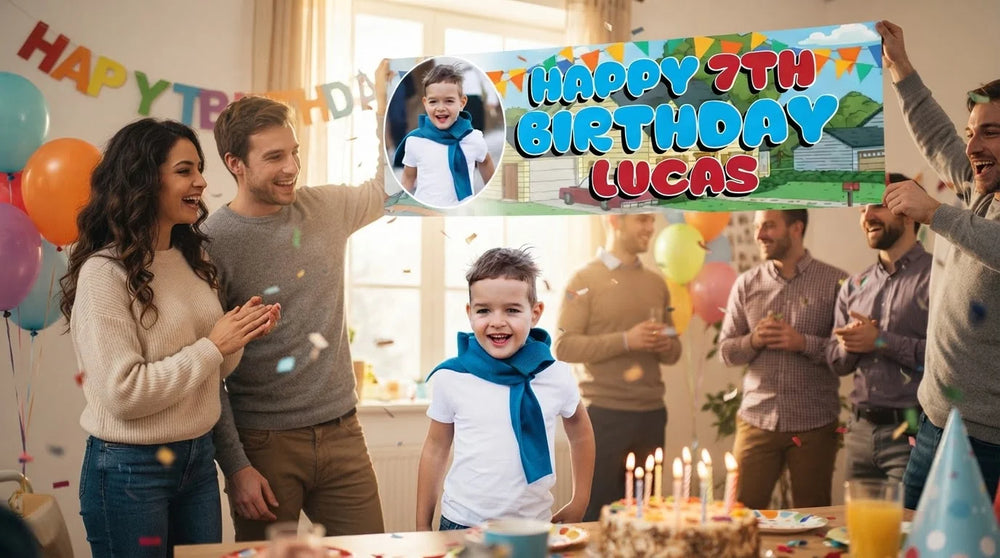 Friends and family celebrating with the personalised Family Guy Birthday Banner