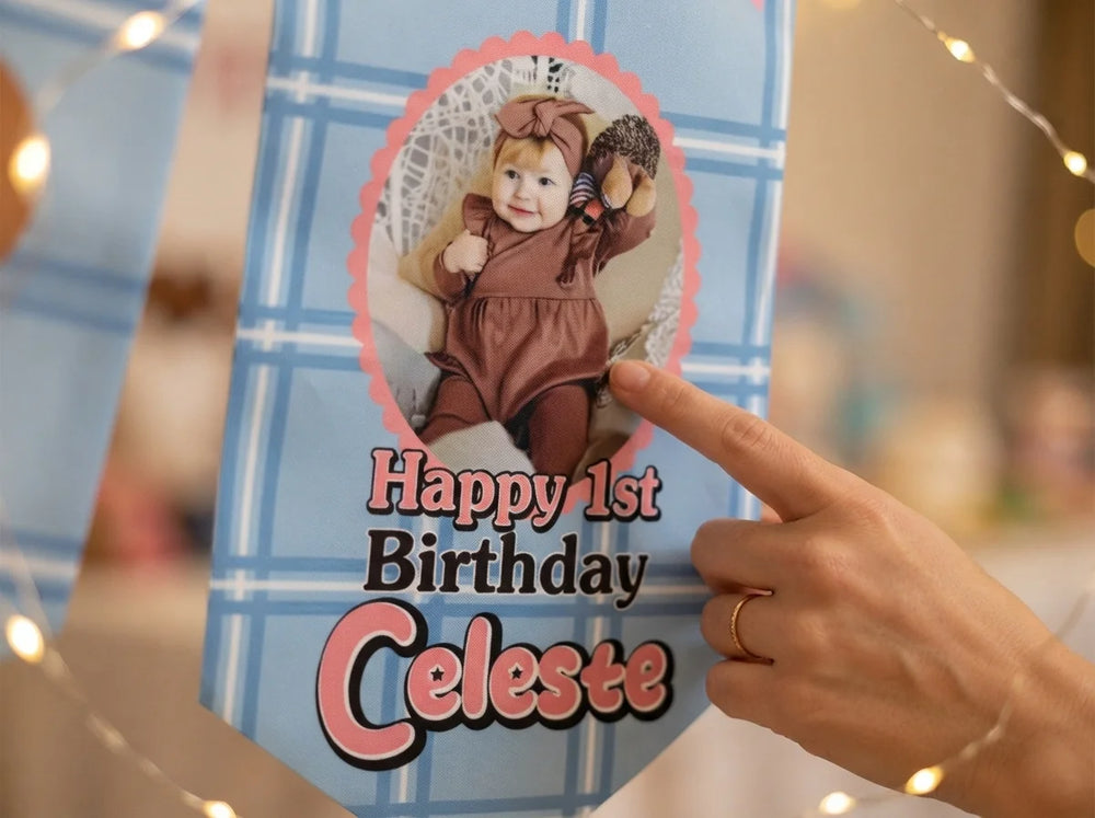 Close-up of the personalised name and photo printed on the Goldilocks and Three Bears