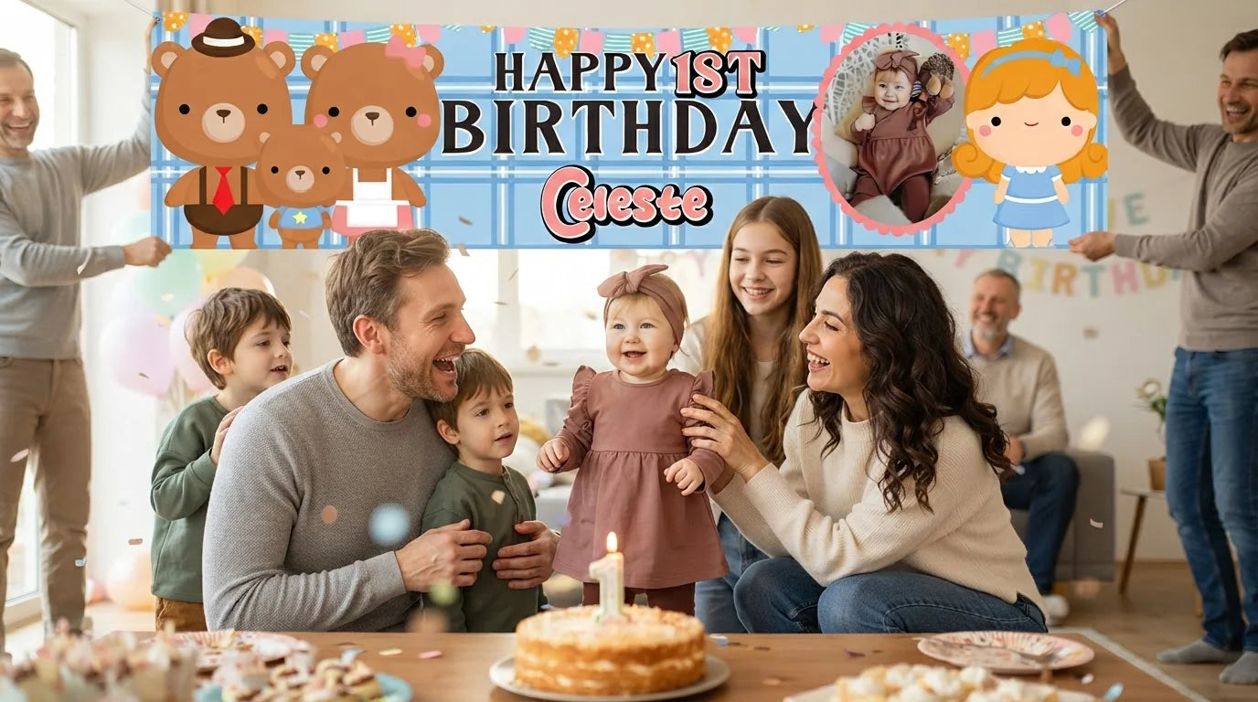 Friends and family celebrating with the personalised Goldilocks and Three Bears