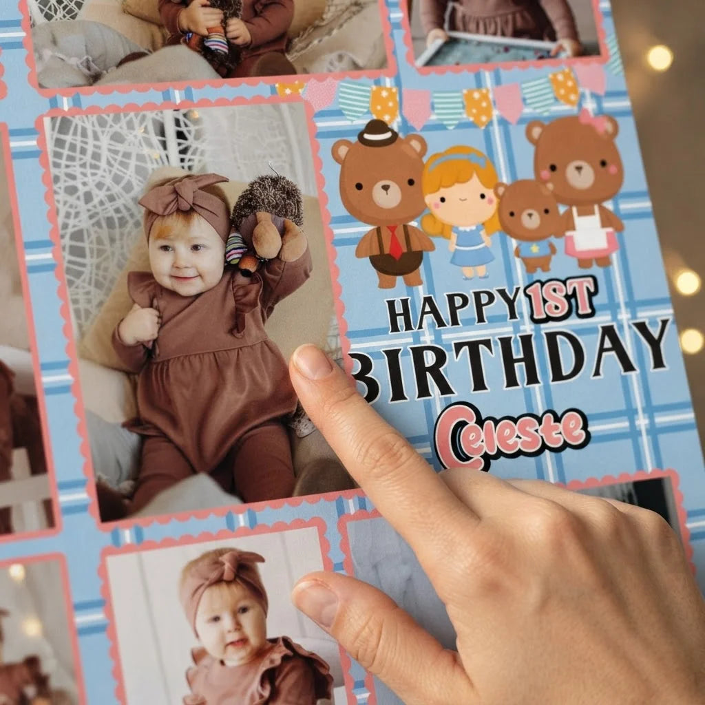 Close-up of the personalised name and photo printed on the Goldilocks Mega Card