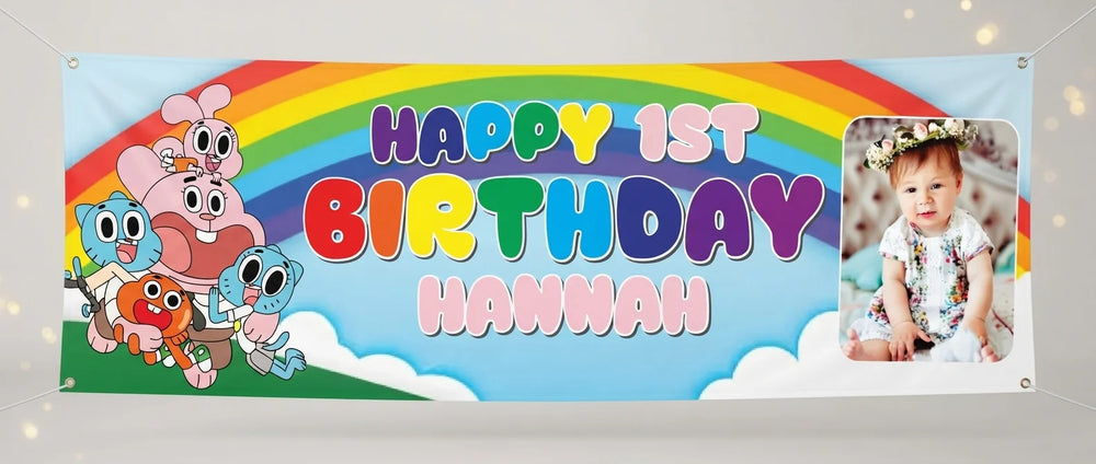 Personalised Gumball Birthday Banner displayed against a plain studio background
