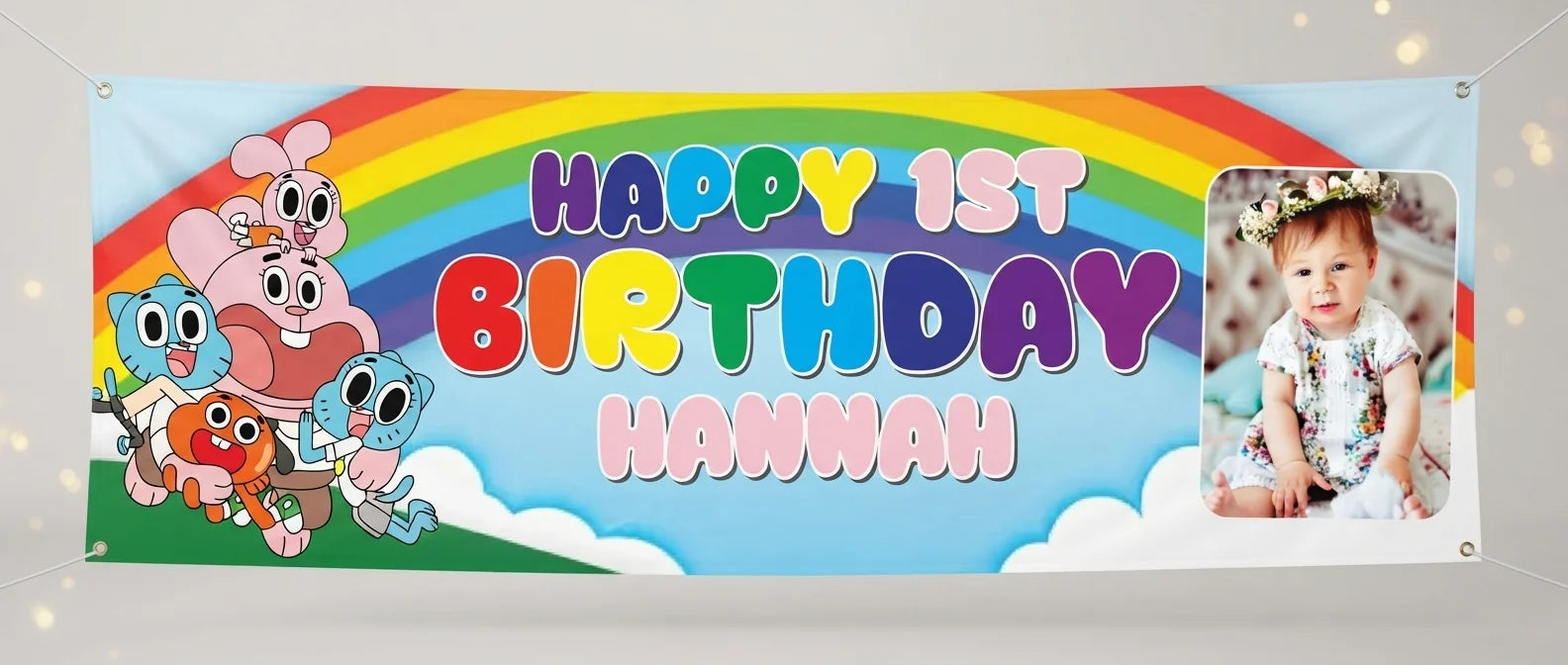 Personalised Gumball Birthday Banner displayed against a plain studio background