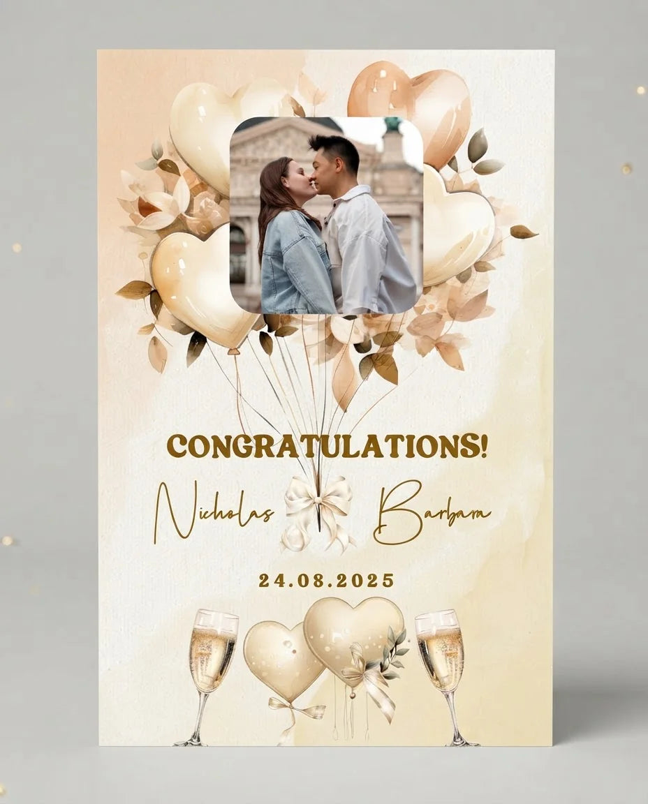 Personalised Heart Balloon Wedding Mega Card displayed against a plain studio background