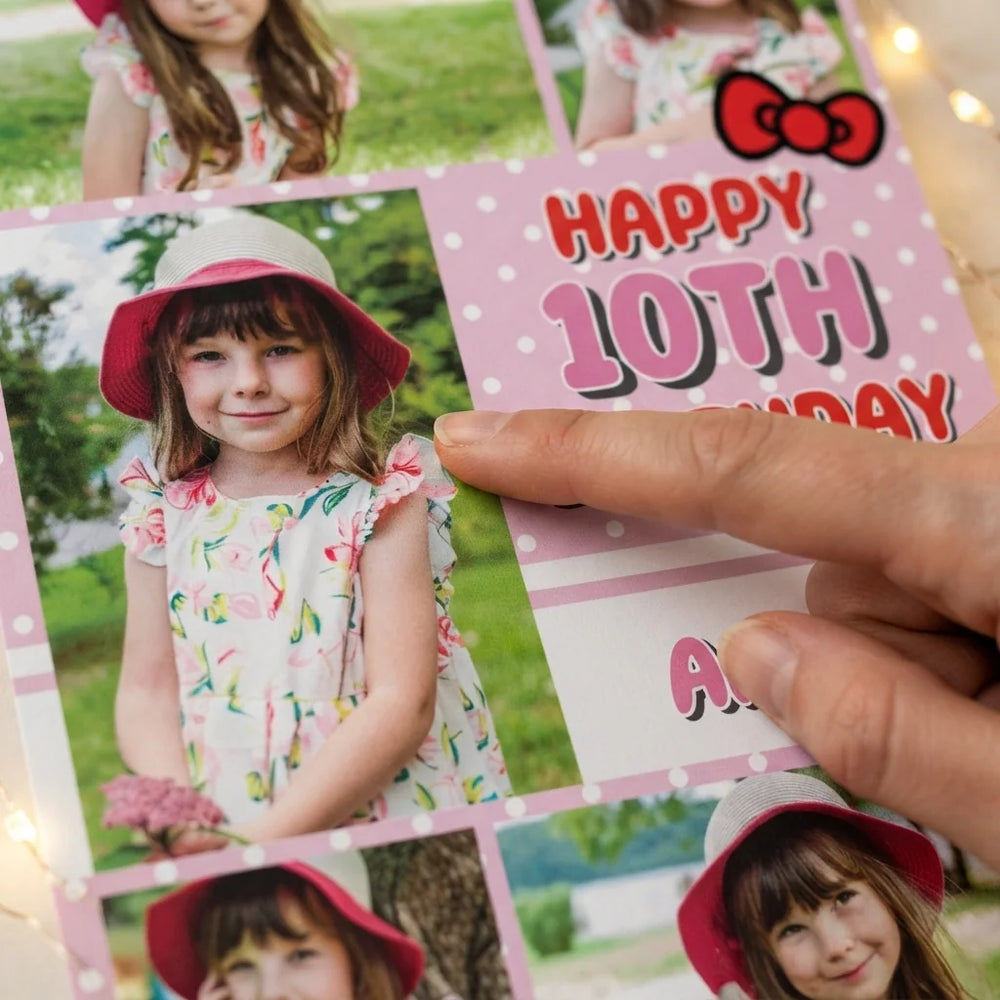 Close-up of the personalised name and photo printed on the Hello Kitty Mega Card