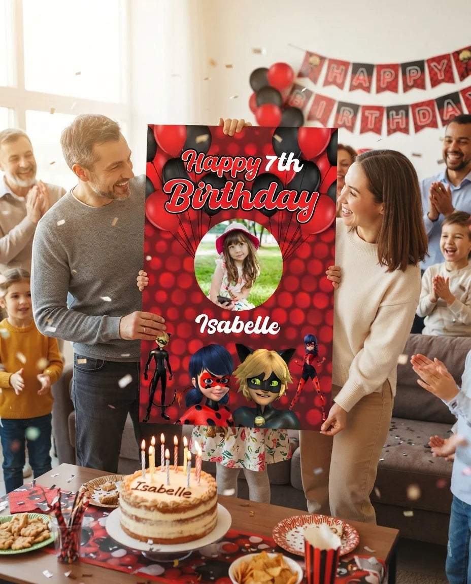 Friends and family celebrating with the personalised Miraculous Mega Card