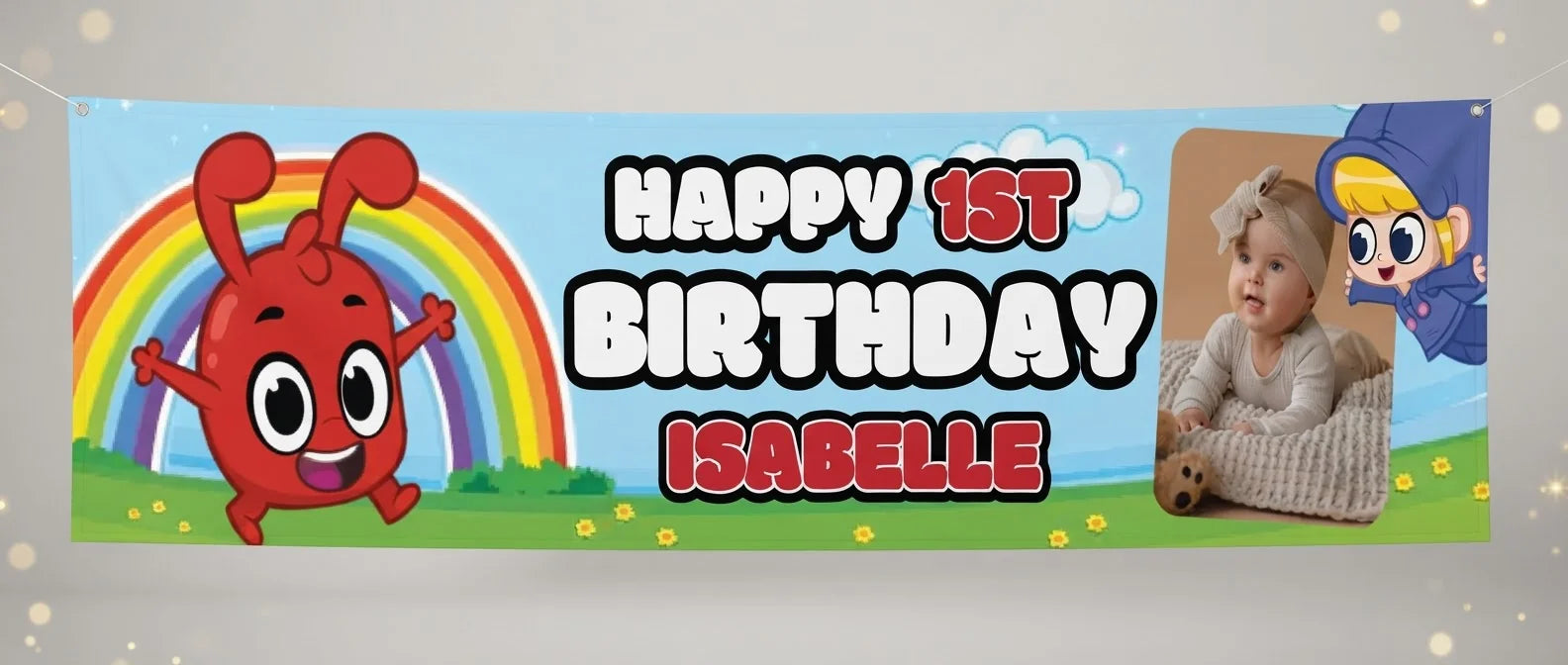 Personalised Morphle Birthday Banner displayed against a plain studio background