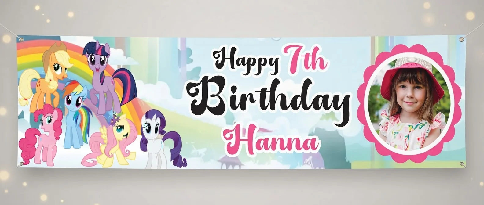 Personalised My Little Pony Birthday Banner displayed against a plain studio background