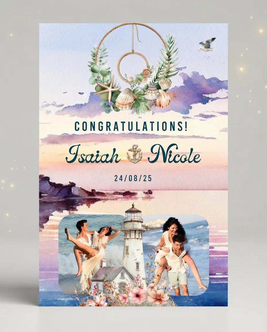 Personalised Nautical Theme Wedding Mega Card displayed against a plain studio background