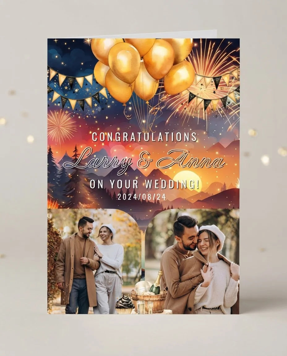 Personalised New Year Wedding Mega Card displayed against a plain studio background