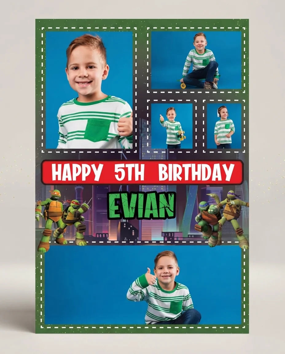 Personalised Ninja Turtles Mega Card displayed against a plain studio background