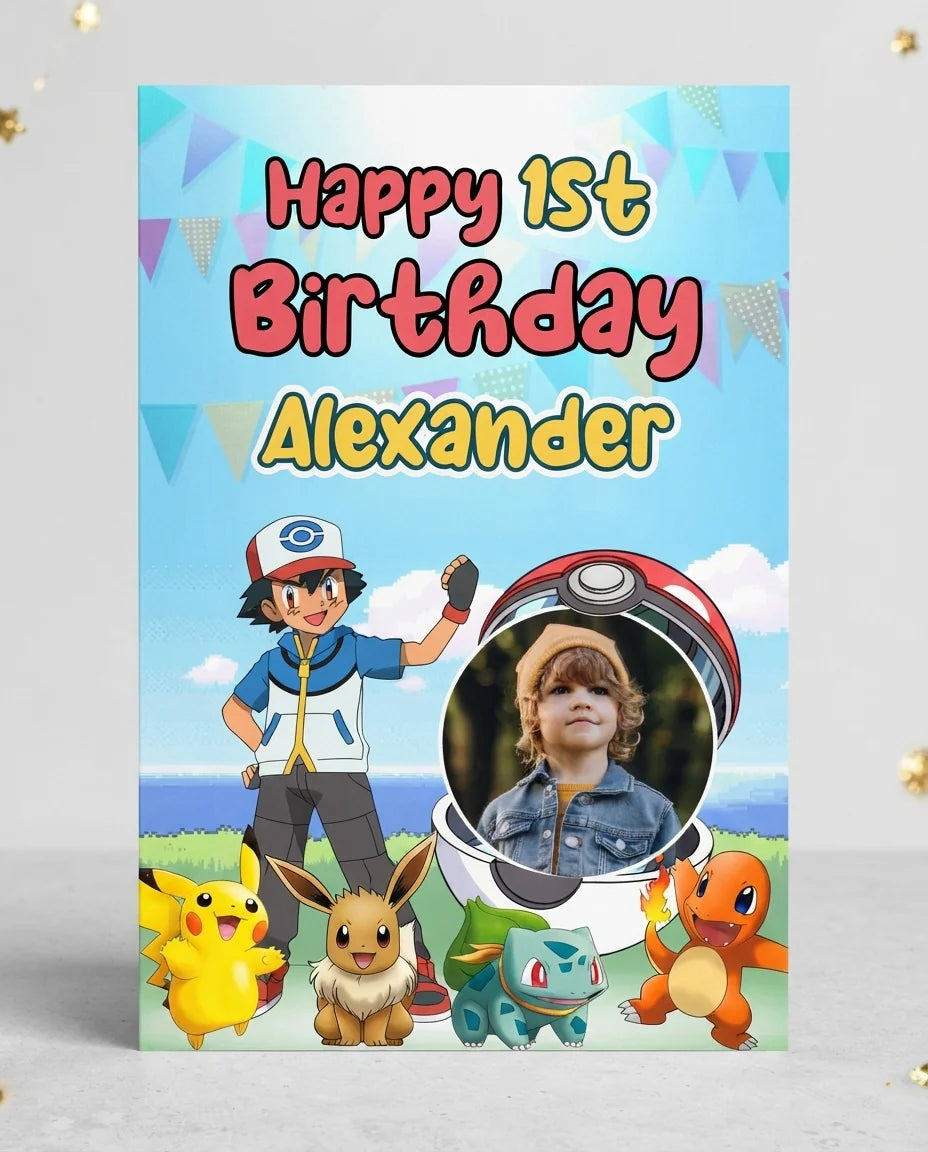 Personalised Pokemon Mega Card displayed against a plain studio background