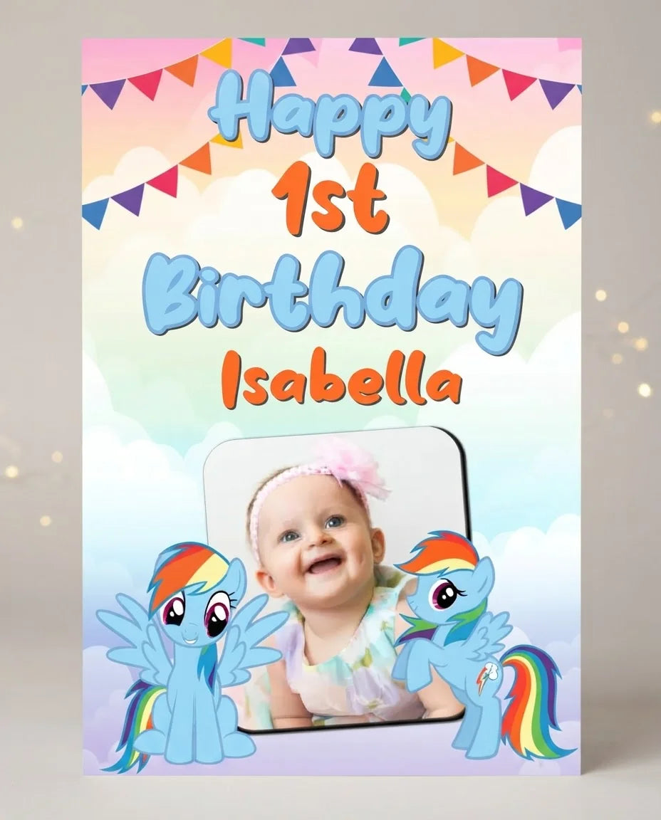Personalised Rainbow Dash Mega Card displayed against a plain studio background