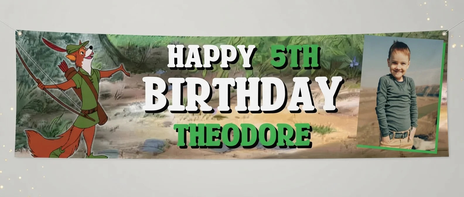 Personalised Robinhood Birthday Banner displayed against a plain studio background