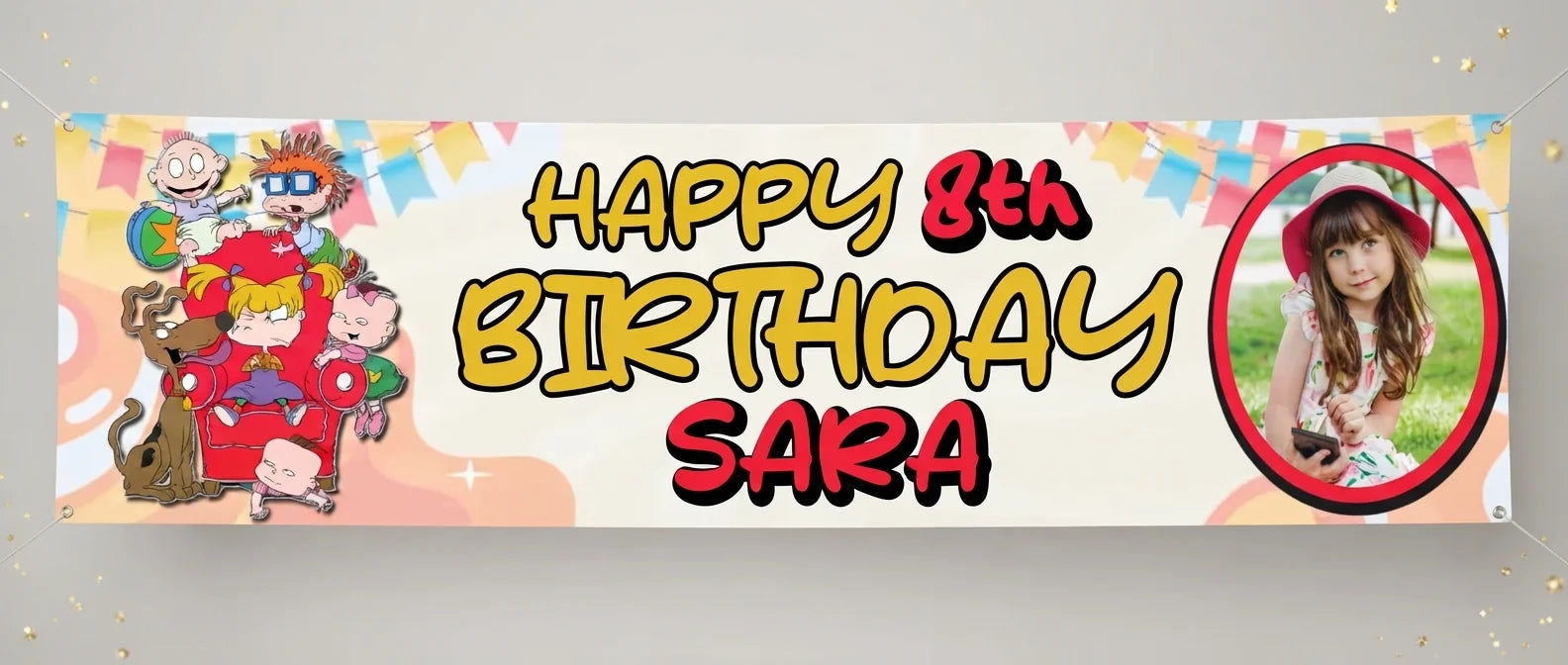 Personalised Rugrats Birthday Banner displayed against a plain studio background