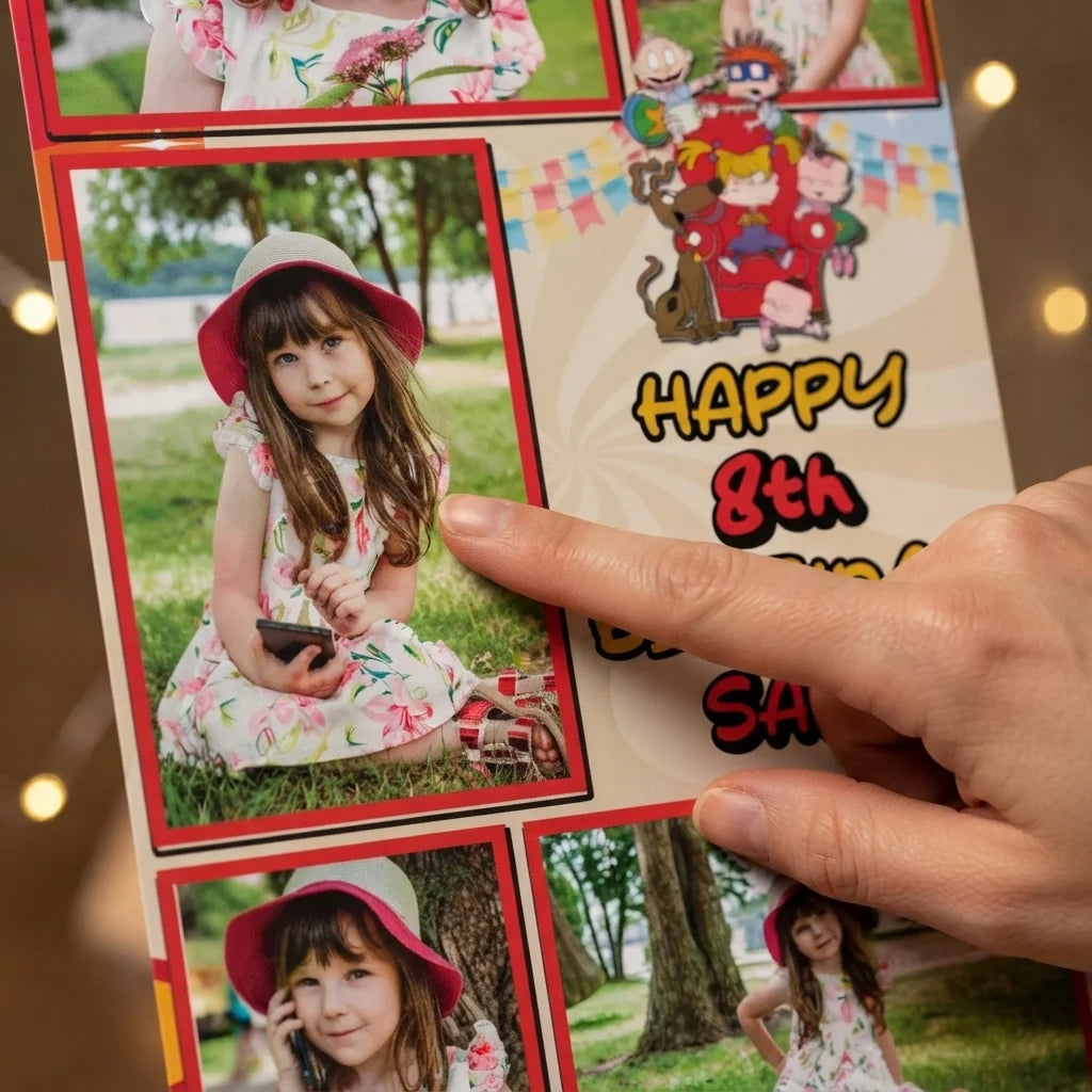 Close-up of the personalised name and photo printed on the Rugrats Mega Card